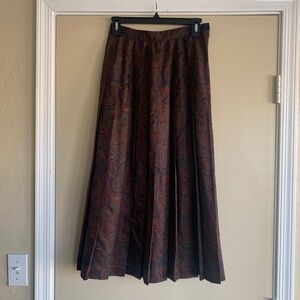 Vintage Significance Brown Paisley Pleated Skirt 100% Silk MIDI Sz.8 , 26" Waist